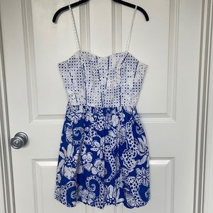 Blue and white strapless Lilly Pulitzer dress